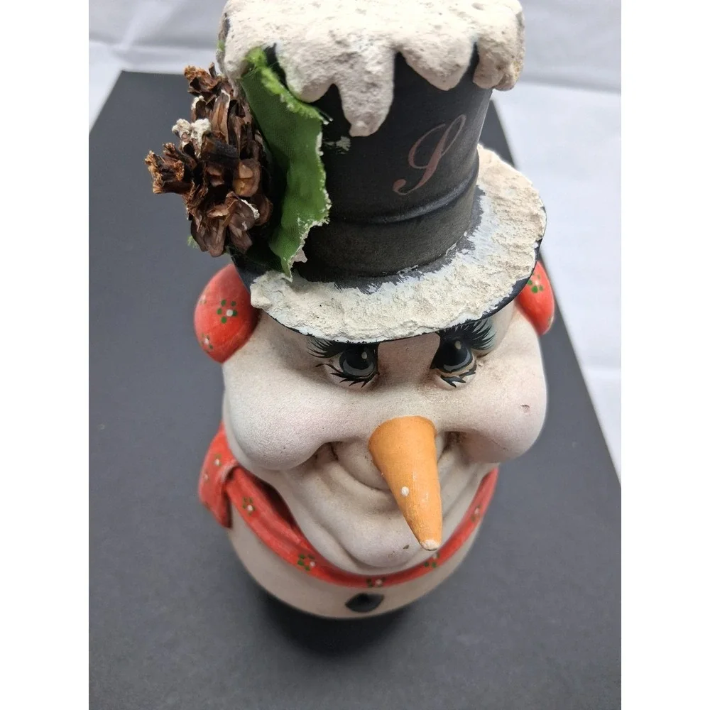 Vintage Snowman Glass Candy Jar Bank Christmas Decor Hand Painted